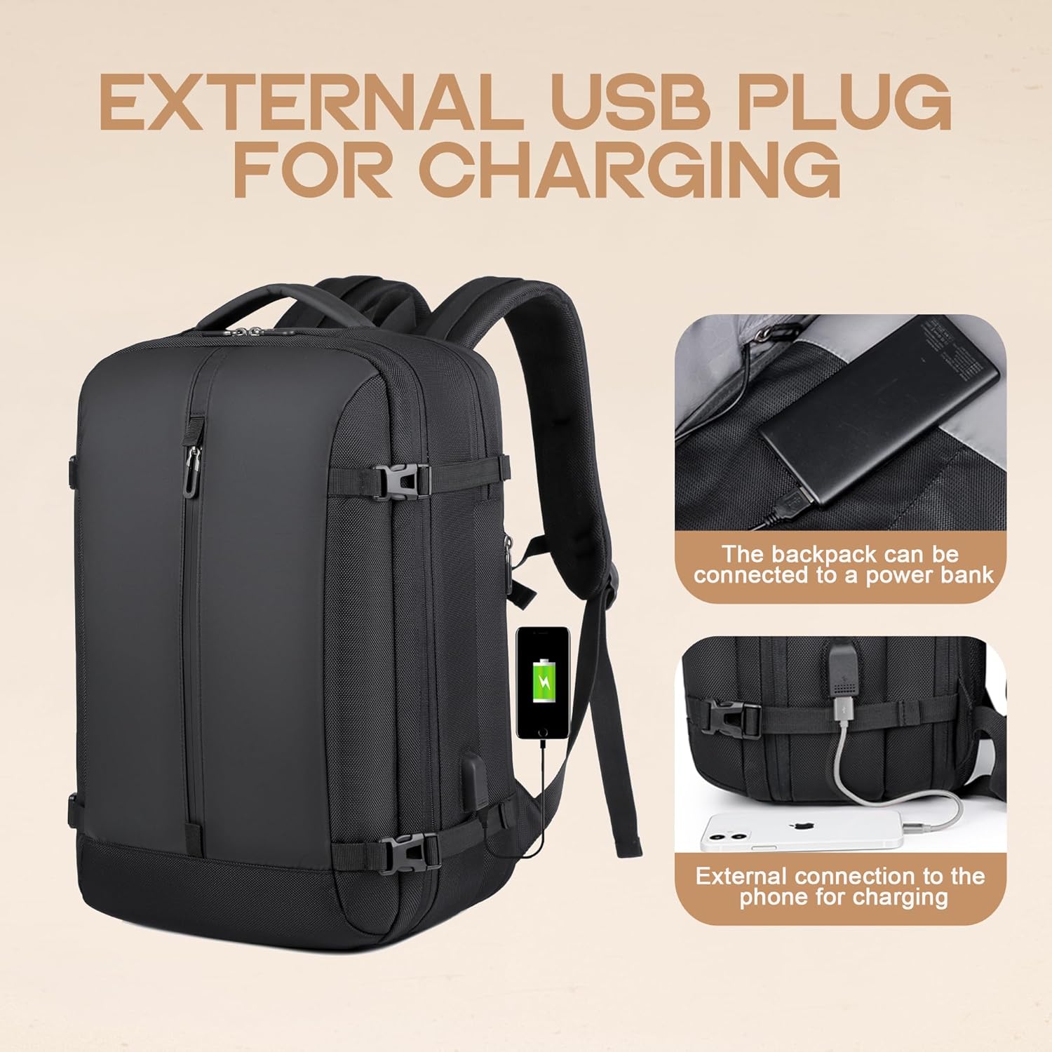Durable waterproof travel backpack for all weather. Expandable design, perfect as a carry-on or daypack.