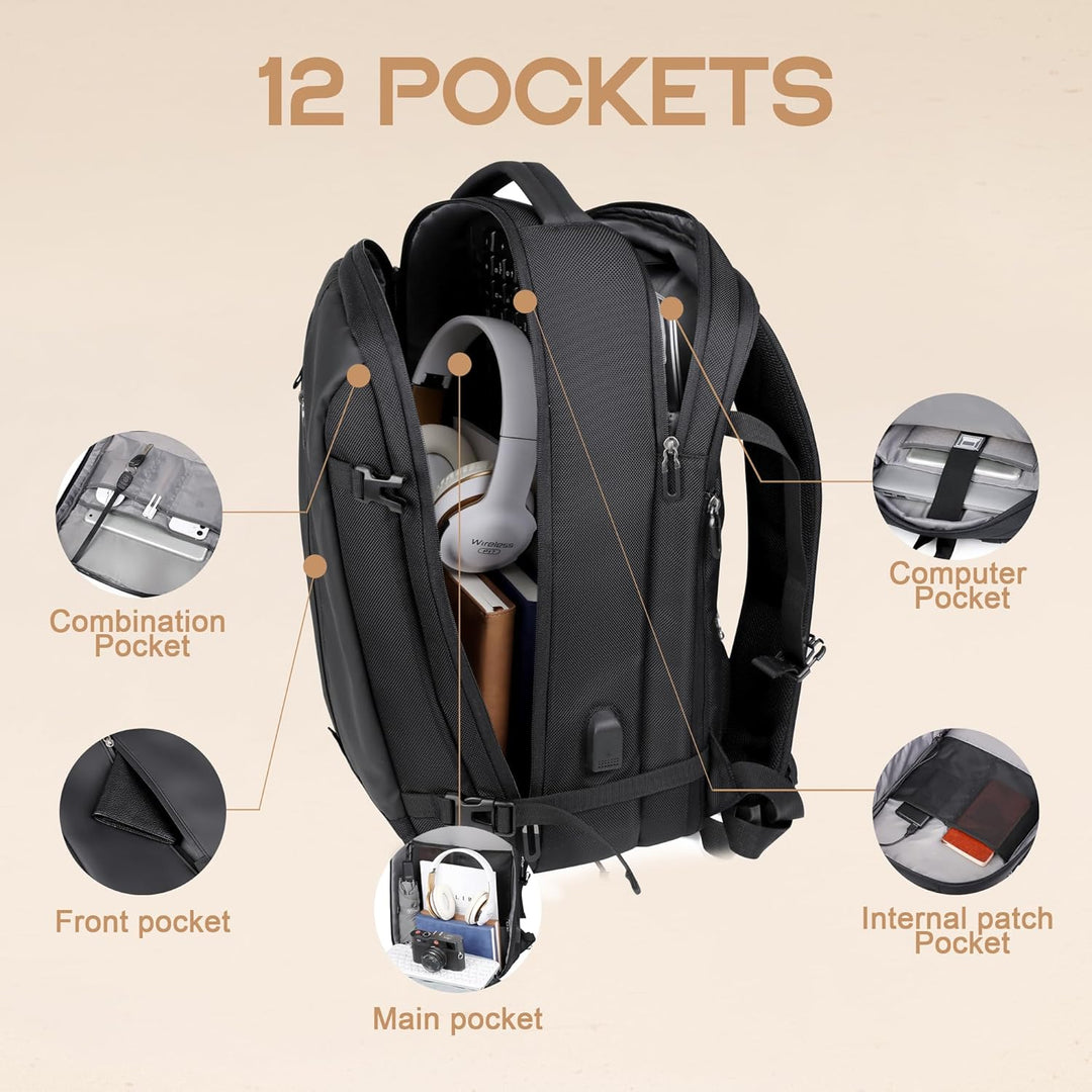 Versatile unisex travel backpack, expandable & waterproof. Ideal for carry-on luggage, commuting, and day trips.