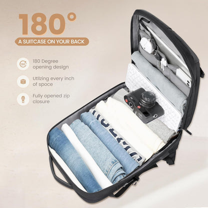 Stylish anti-theft travel backpack, waterproof with laptop compartment. Expandable daypack for busy commuters.
