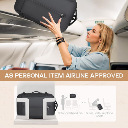 Large capacity travel backpack, waterproof & expandable. Features USB charging & dedicated laptop sleeve for trips.