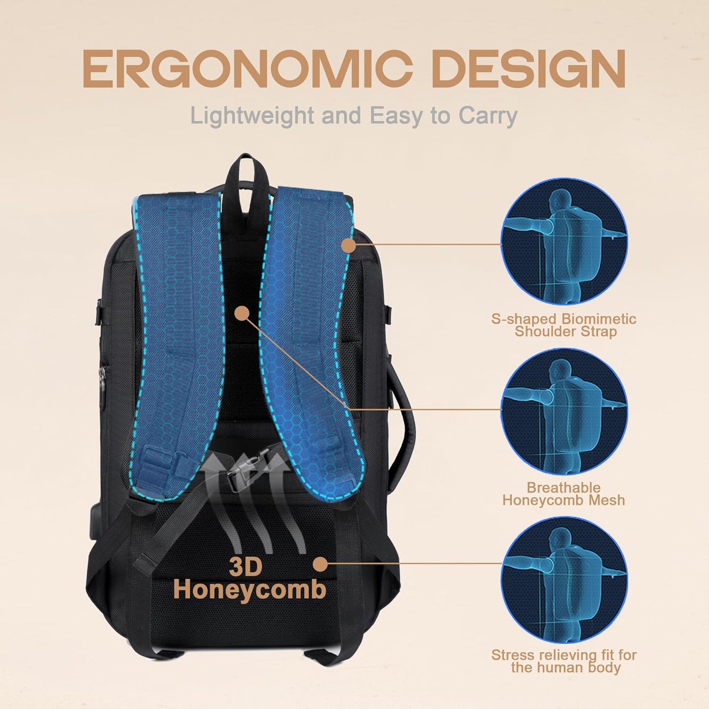 Sleek black unisex waterproof travel backpack with anti-theft pockets. Expandable for weekend trips or daily commute.