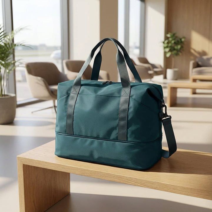 Unisex expandable waterproof travel duffel bag, perfect carry-on for easy travel.