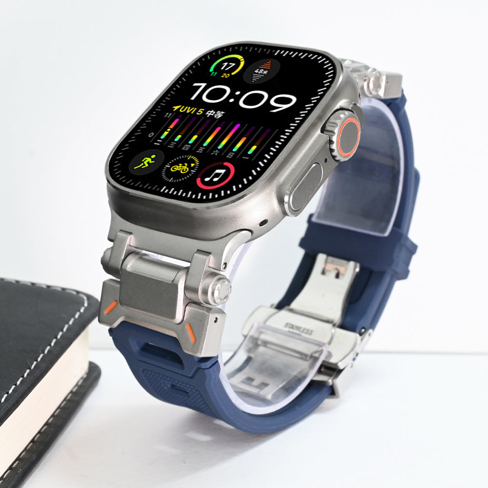 Robust Explorer silicone strap, an essential durable Apple Watch accessory.