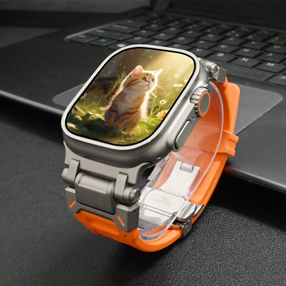 Adventure-ready Explorer silicone Apple Watch band, built for the outdoors.