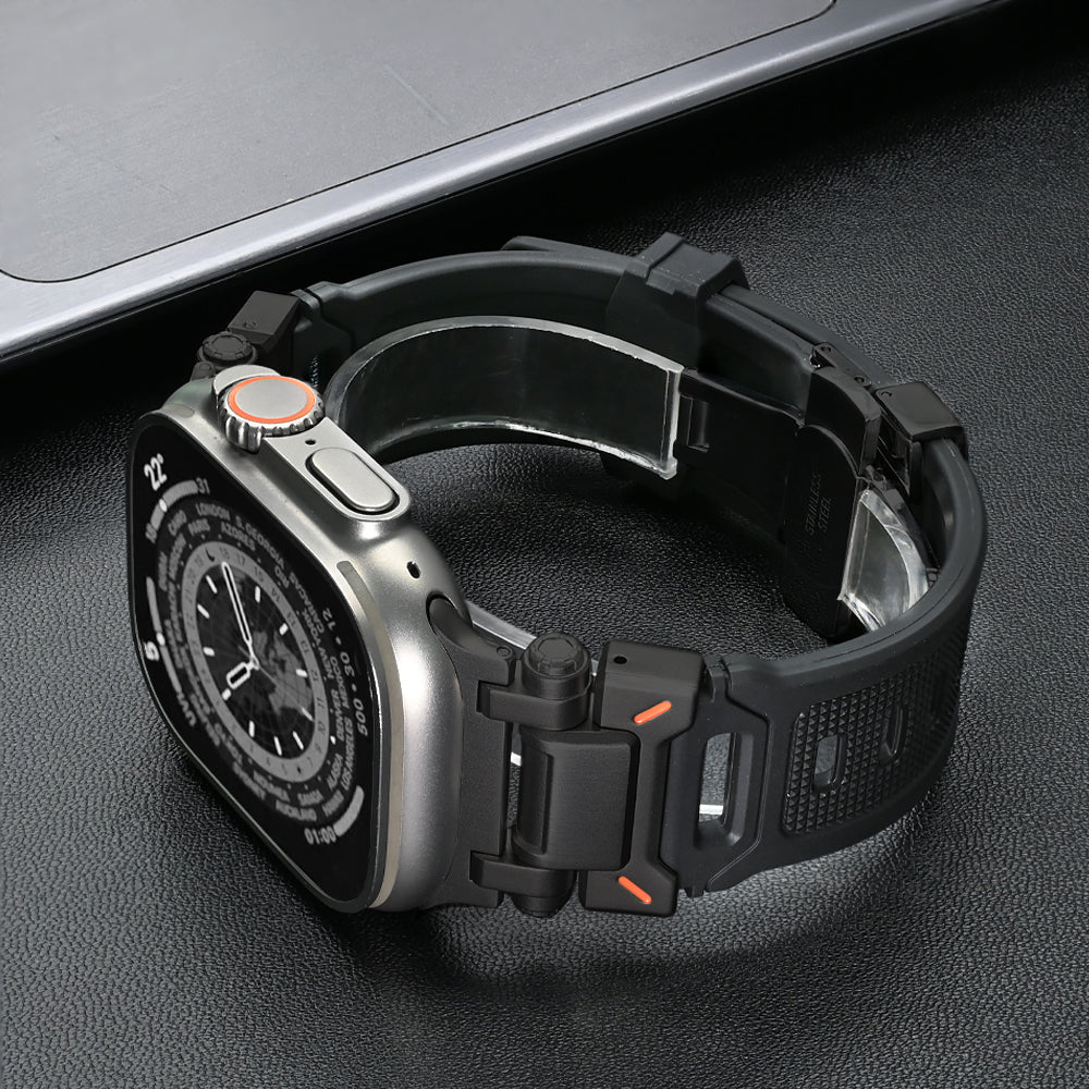 Stylish silicone Apple Watch band with quick release, perfect for active lifestyles.
