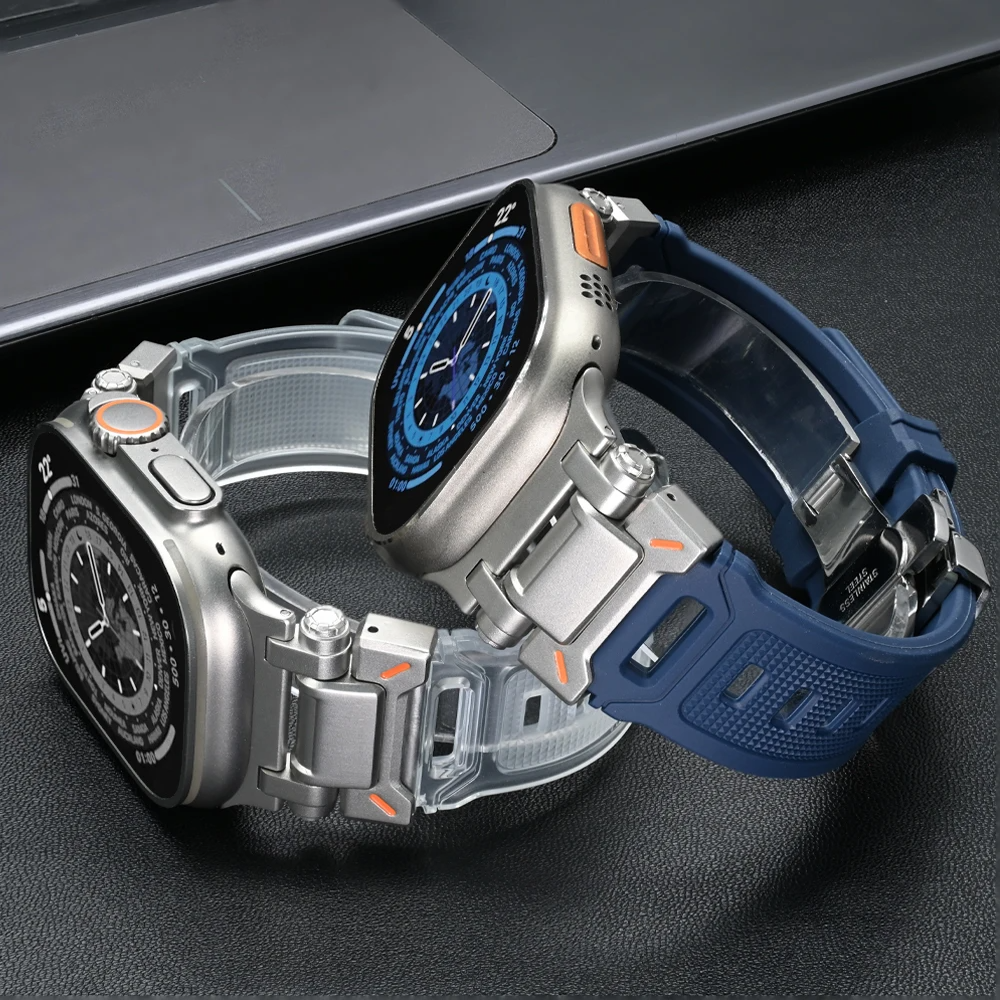 Quick change Apple Watch silicone strap, ideal for active users.