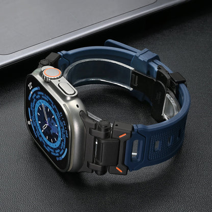 Sporty unisex silicone band for Apple Watch, ideal for outdoor adventures.