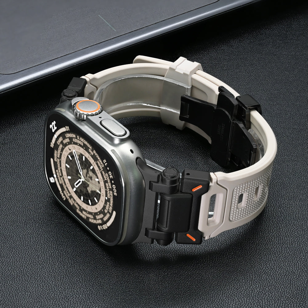 Comfortable quick release silicone strap for Apple Watch, easy to change.