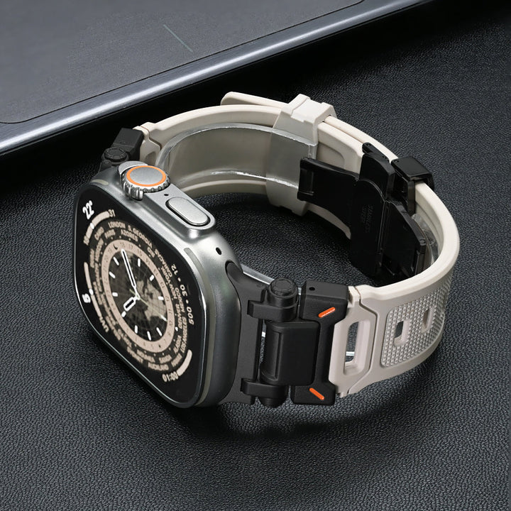 Comfortable quick release silicone strap for Apple Watch, easy to change.