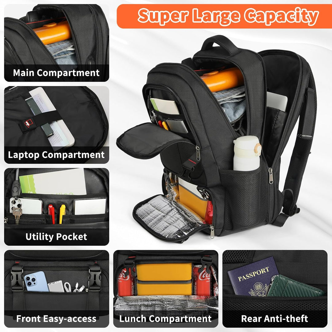 Professional unisex laptop backpack with USB port, large capacity & insulated pocket for daily commute.