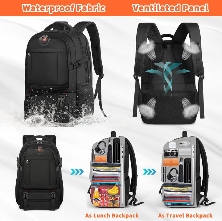High-capacity unisex travel backpack with organizer pockets, USB port & insulated cooler section.