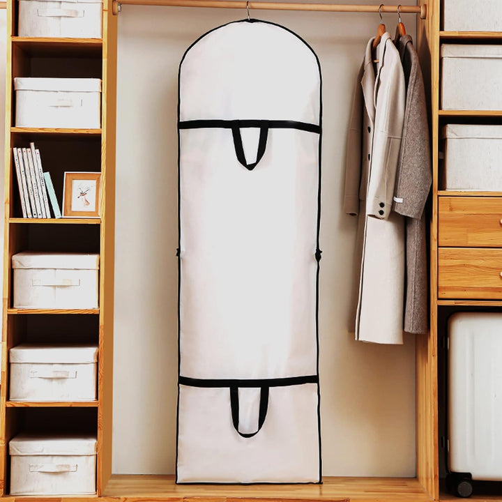 Durable 71-inch formalwear travel bag. Protects gowns, tuxedos, & delicate clothing during transit.