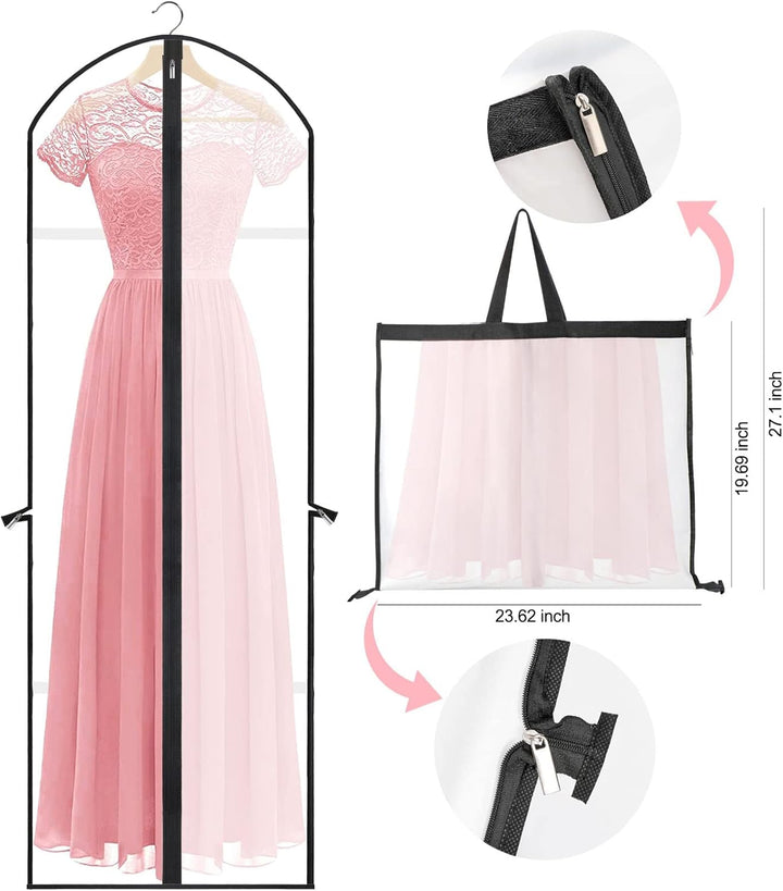 Extra-long 71-inch garment bag for bridal gowns. Safely store & transport wedding dresses.