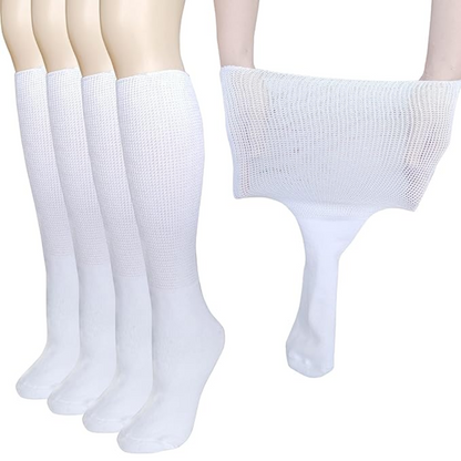 Unisex extra wide diabetic & lymphedema socks. Comfort for swollen feet & legs, knee high circulation support. 2 pairs.