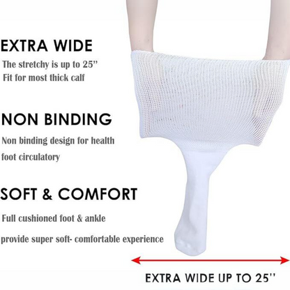 Two pairs of extra wide diabetic socks. Unisex comfort for swollen feet, lymphedema & circulation support. Knee high.