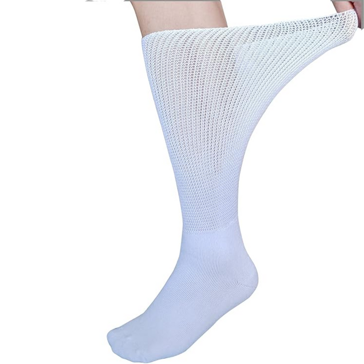 Soft, non-binding wide socks for sensitive, swollen feet; ideal for lymphedema & diabetes.