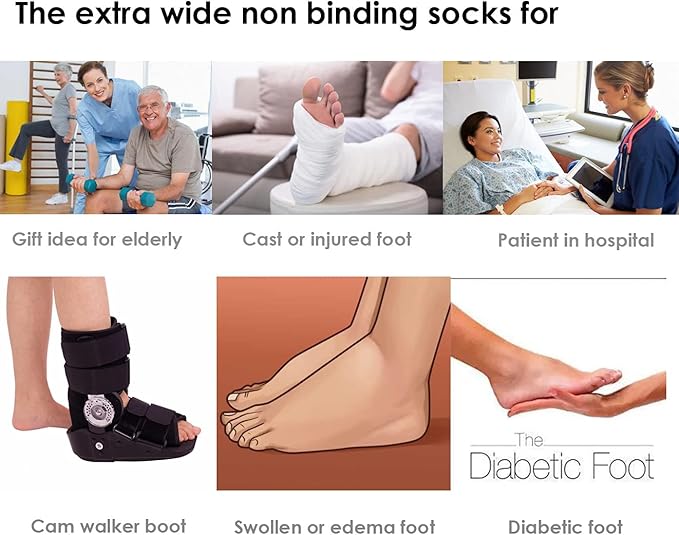 Unisex medical socks offering gentle support for diabetic feet, lymphedema, & edema.