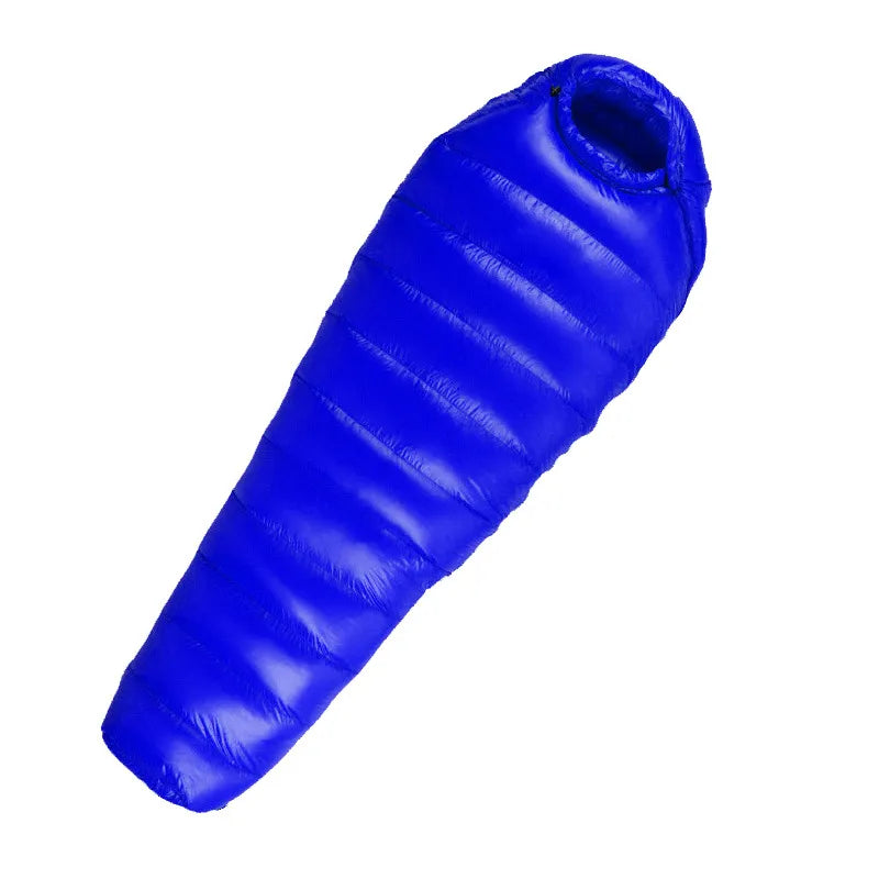 Multiple angles of the Unisex Extreme Weather Down Mummy Sleeping Bag, showcasing its features for ultralight extreme cold gear