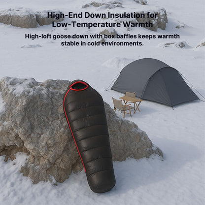 Close-up of the durable fabric of the Unisex Extreme Weather Down Mummy Sleeping Bag, ideal for backpacking and hiking
