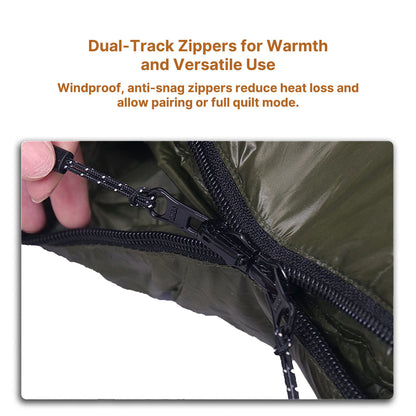 Packaged Unisex Extreme Weather Down Mummy Sleeping Bag, compressed for easy transport during backpacking and hiking