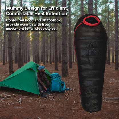 Detail of the hood and drawstring of the Unisex Extreme Weather Down Mummy Sleeping Bag, built for warmth in extreme cold
