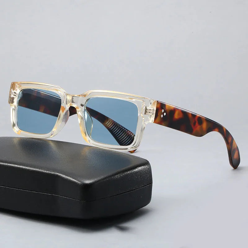 Unisex fashion sunglasses with stylish leo print frames and 100% UV protection for summer outdoor wear.