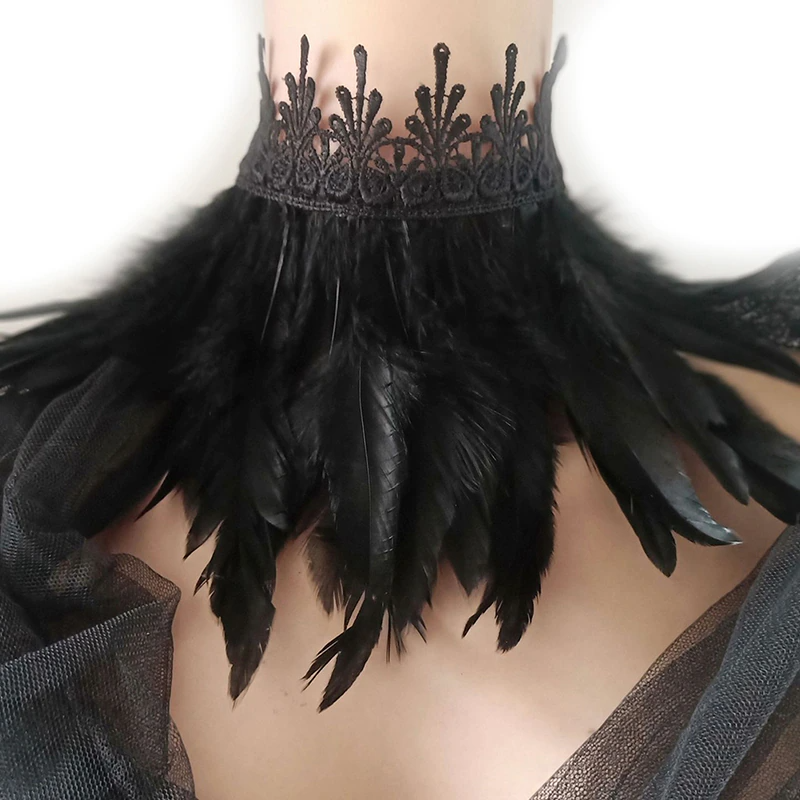 Unisex faux feather choker necklace, perfect for costumes, parties, and festivals. Bold neck accessory.