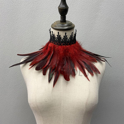 Vibrant faux feather choker necklace. Unisex costume jewelry, ideal statement piece for parties.