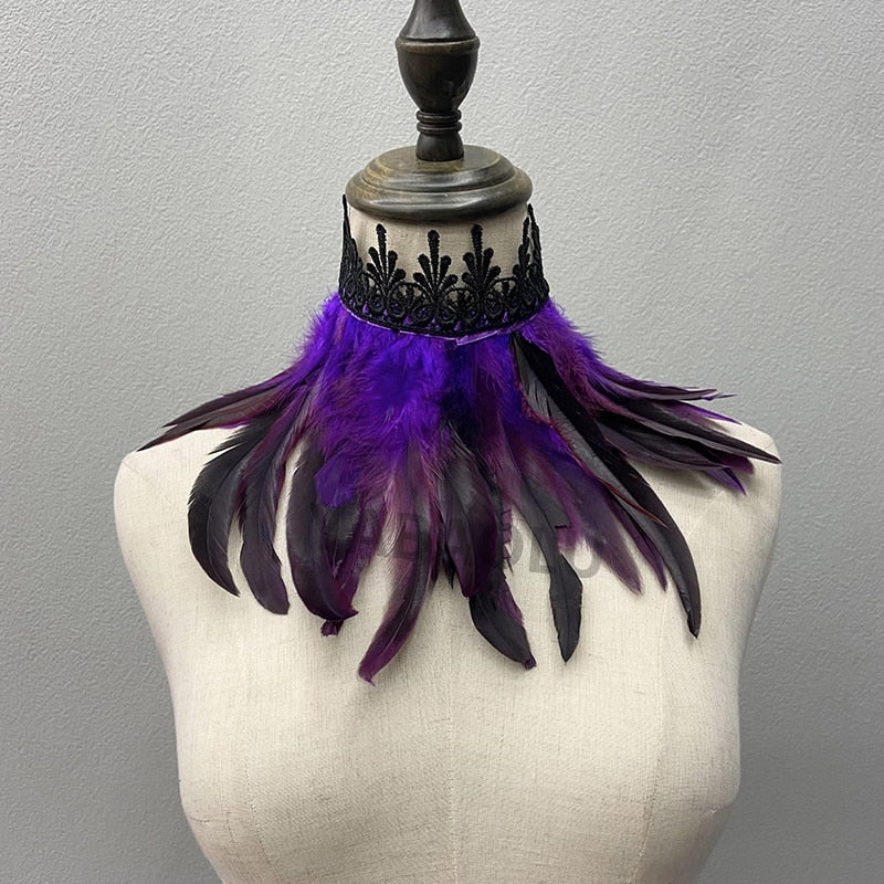 Detailed faux feather neck jewelry, a unisex choker for cosplay, Halloween, or themed parties.
