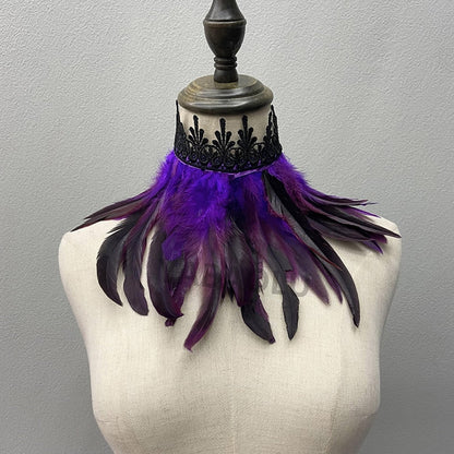 Detailed faux feather neck jewelry, a unisex choker for cosplay, Halloween, or themed parties.