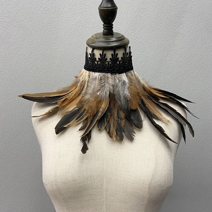 Stylish faux feather fashion accessory. Unisex choker necklace for unique party & festival outfits.