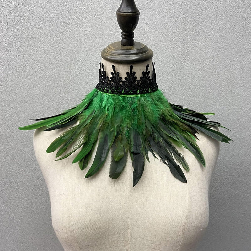 Luxurious faux feather statement necklace. This unisex choker elevates any costume or party look.