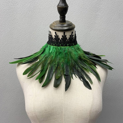 Luxurious faux feather statement necklace. This unisex choker elevates any costume or party look.