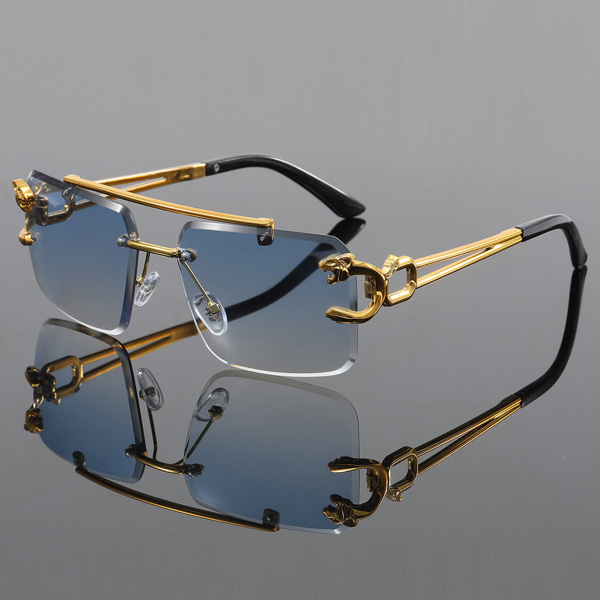 Unisex feather-light UV400 sunglasses, providing rimless style & sun protection. Essential eyewear for beach & travel.