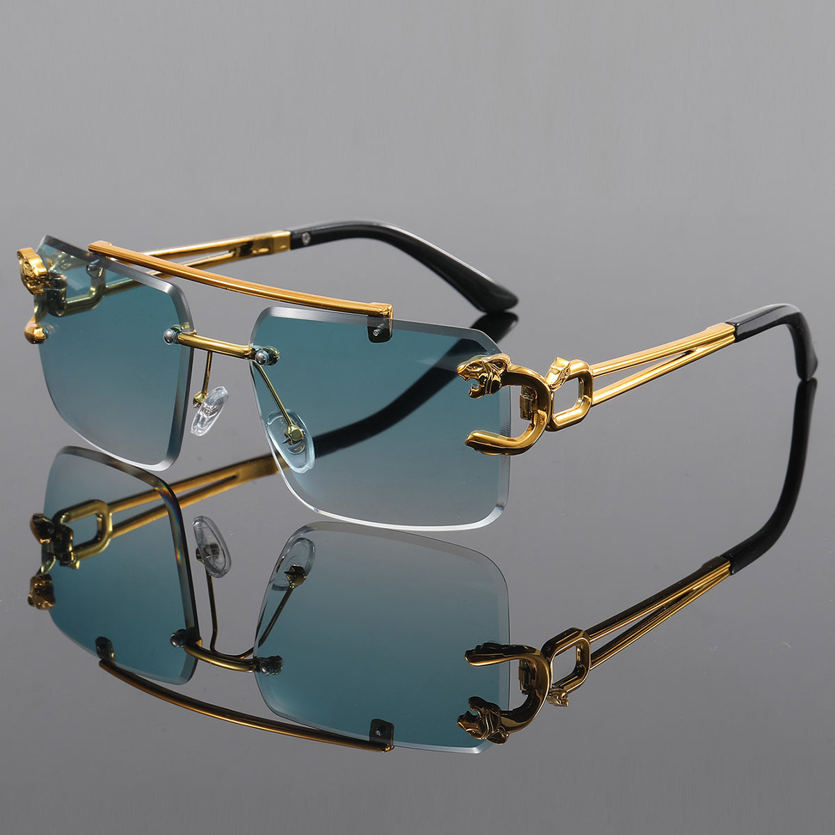 Polycarbonate feather-light UV400 sunglasses, unisex rimless design. Durable eyewear for outdoor protection.