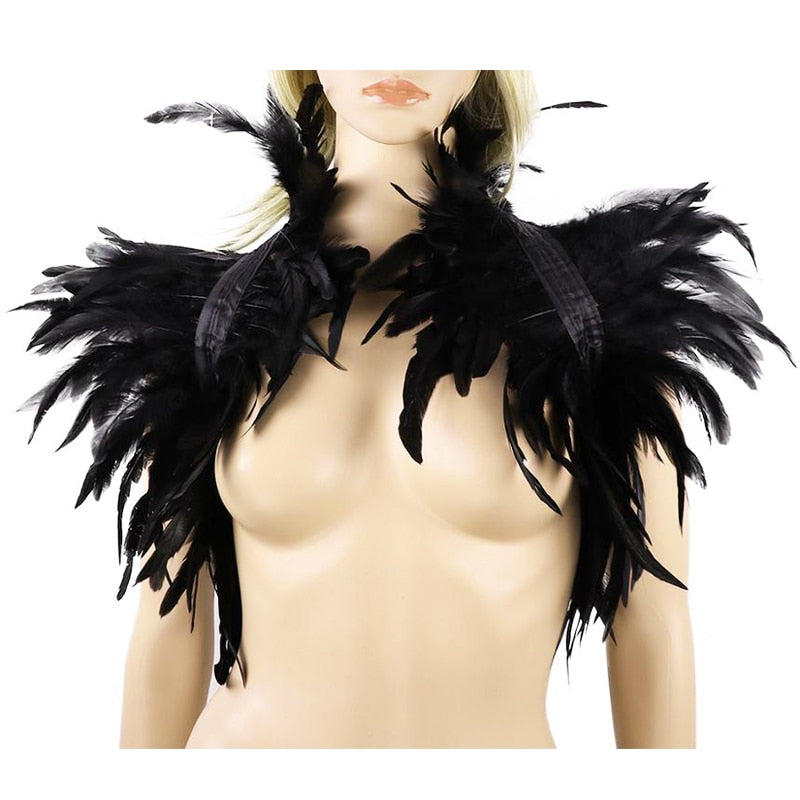 Elegant feather wrap, a versatile costume accessory for unisex fashion & dress-up events.