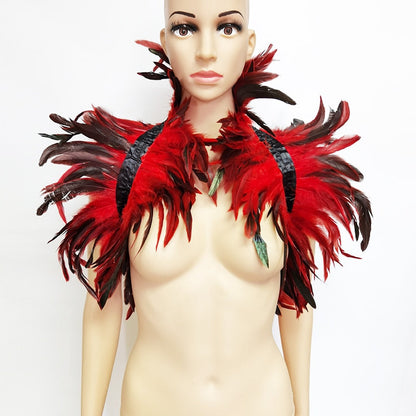 Luxurious feather shoulder cape, a unique design for costumes, festivals, and evening accessories.