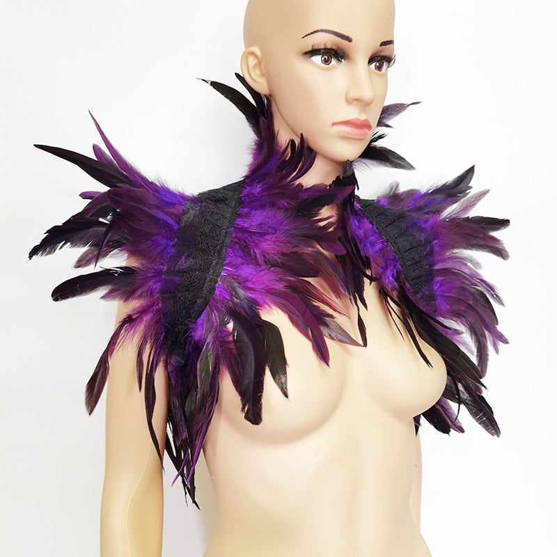 Versatile feather shoulder wrap, perfect as a cosplay cape or evening accessory for any outfit.