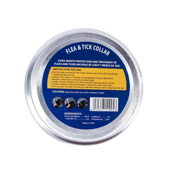Waterproof natural flea & tick collar for dogs & cats, providing effective pet protection and pest control.