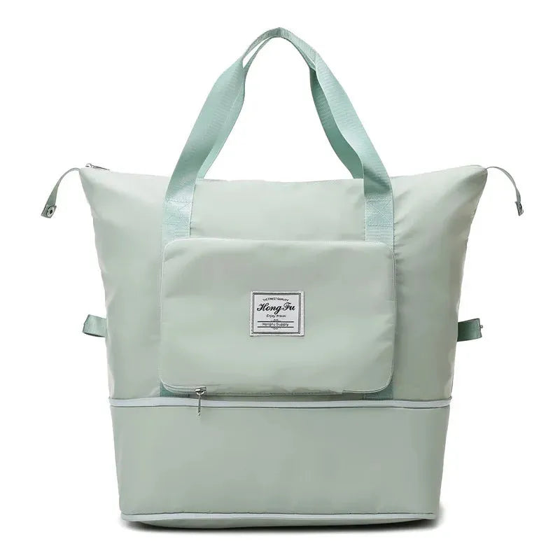 Convenient FlexCarry foldable travel bag, ideal for compact storage & versatile use as a weekend or gym bag.