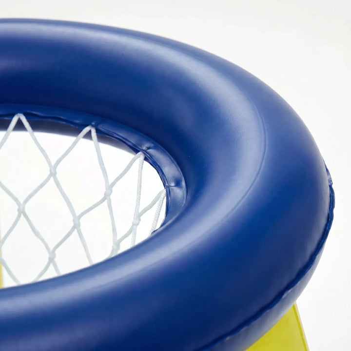 Blue & white inflatable floating net game for pool. Unisex water toy for kids & family outdoor play.