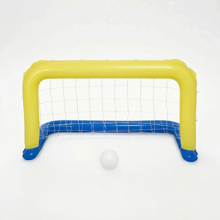 Unisex floating water net game set up in swimming pool. Ideal inflatable toy for outdoor summer play.