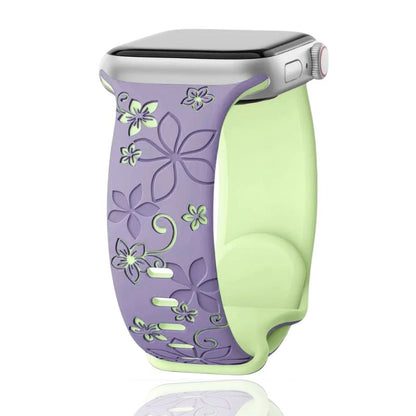 Versatile unisex smartwatch accessory: a flexible silicone band with a beautiful floral engraved design.