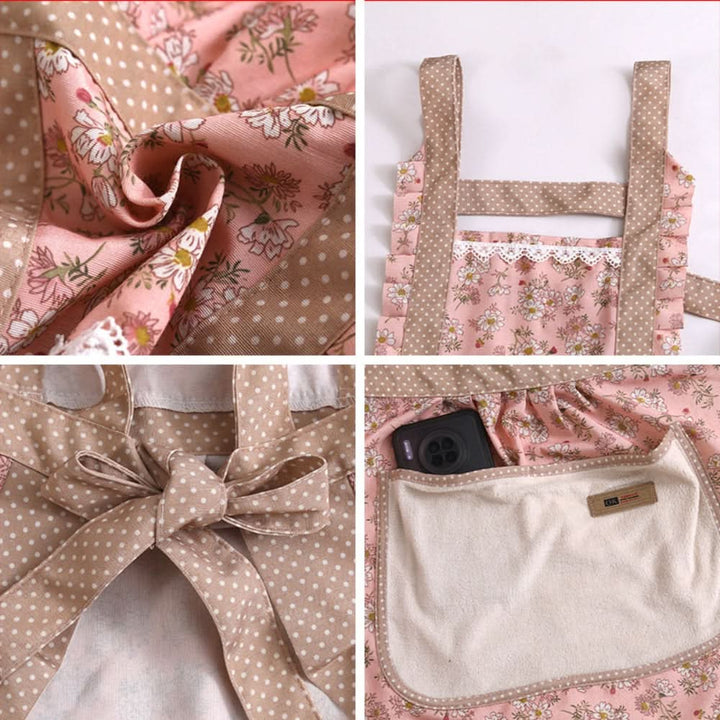 Chef's unisex floral apron, adjustable & protective for professional or home kitchen use.