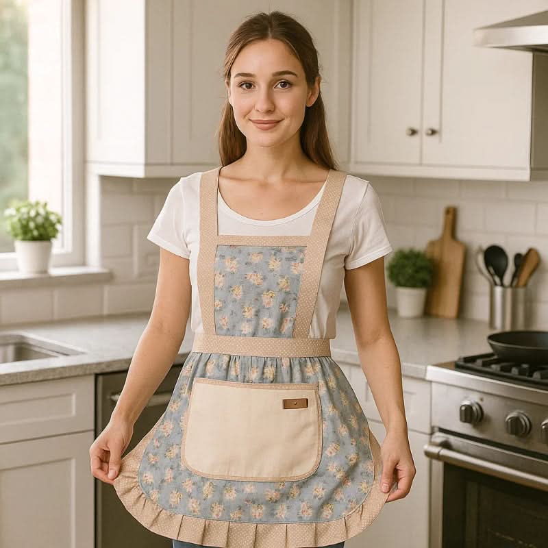 Protective unisex floral apron, ideal for kitchen cooking & baking, stylish and durable.