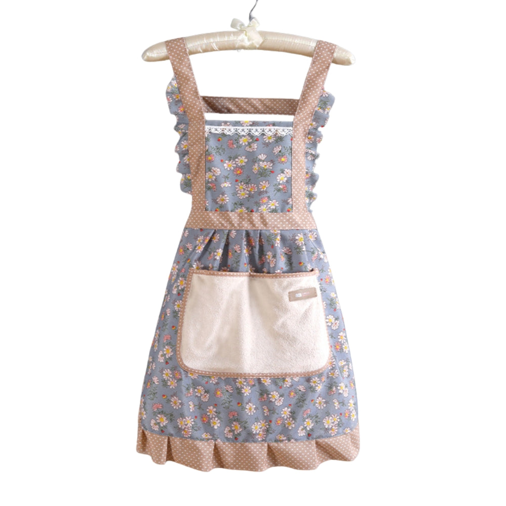 Blue floral unisex kitchen apron, adjustable for cooking, baking, and chef work in style.