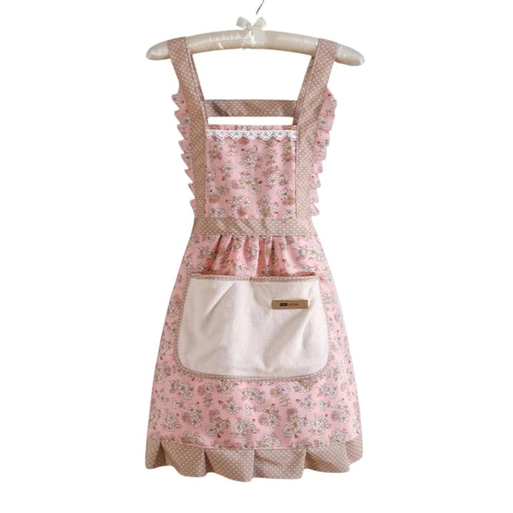 Pink floral baking apron, unisex, protective & adjustable for home cooks and chefs.
