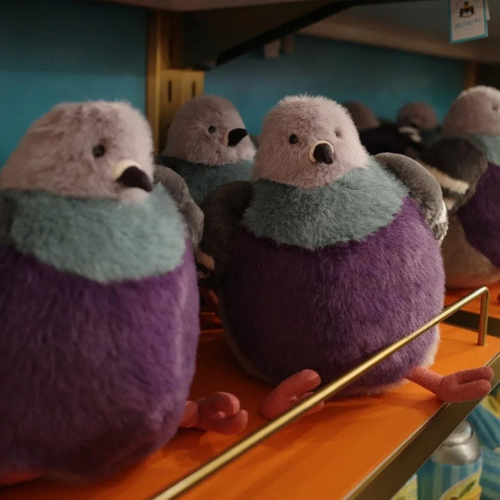 Unique unisex fluffy pigeon plush toy, a soft stuffed animal gift, perfect for kids, collectors, and comfort.