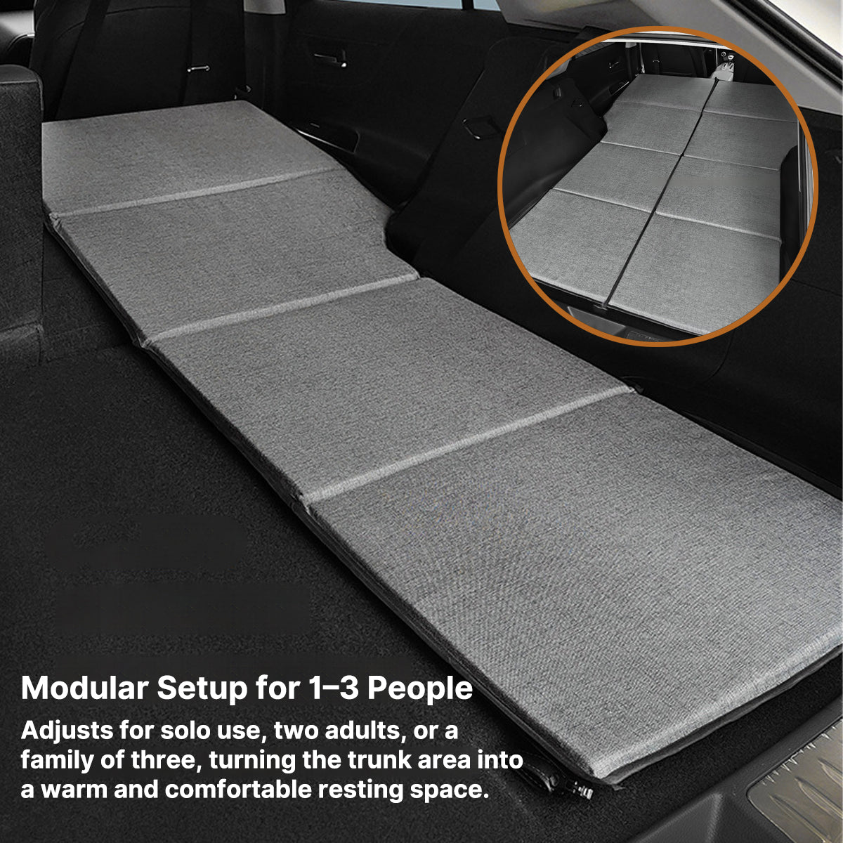 Portable car travel bed, compact and foldable camping gear, perfect sleep solution for road adventurers.