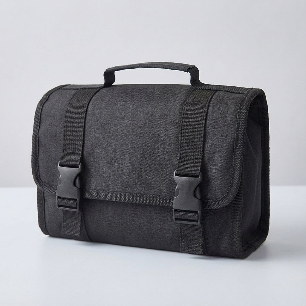 Unisex ToiletryMate travel bag, water-resistant, open and ready to hold all your bathroom essentials.